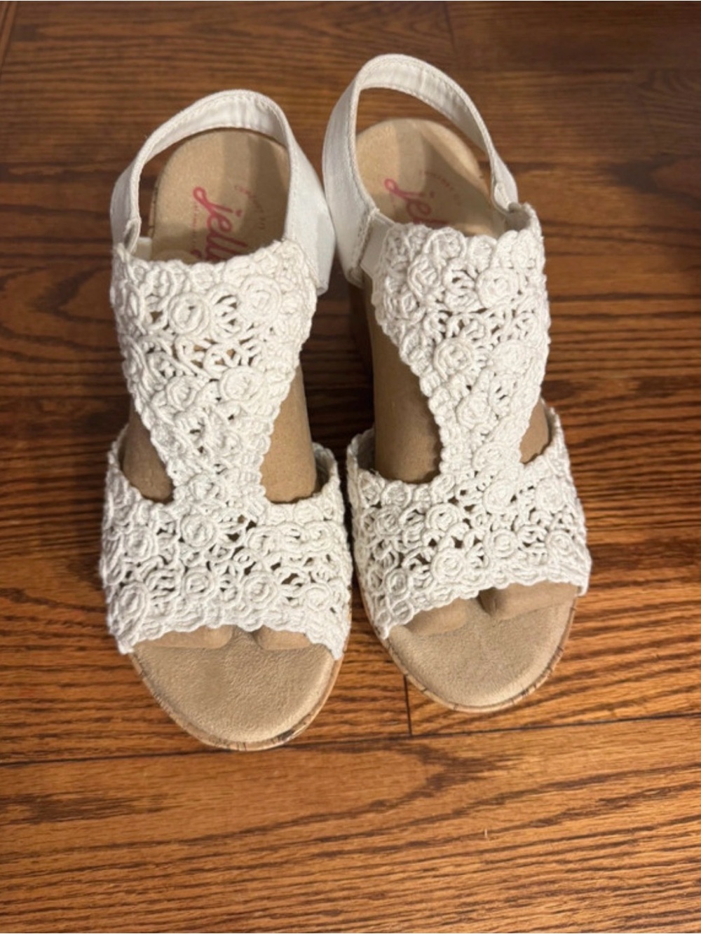 Jelly Pop White lace crochet Platform Wedge Sandals - 7